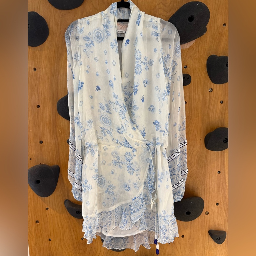 Rococo Sands Blue & White Beaded Mini 
Dress